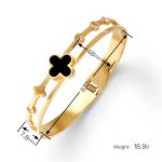 18K Gold Plated Elegant Black Clover Bangle