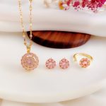 Interactive Rotating Pink Pendant Necklace Set – Elegant and Playful Jewelry